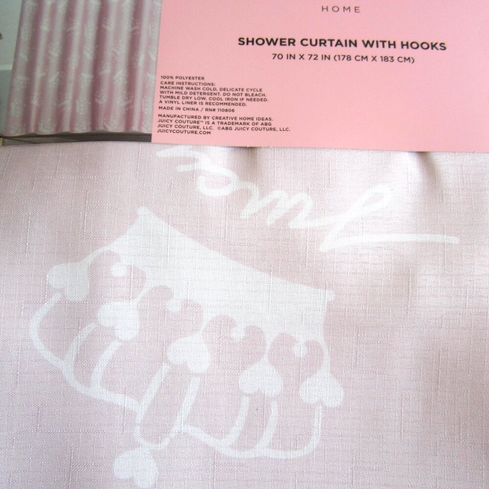 Juicy Couture Pink Crown Shower Curtain With Hooks - Picture 5 of 5